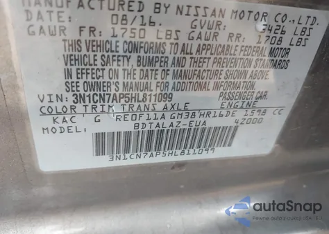 2017 Nissan Versa 1.6 S+ from USA, damaged, VIN 3N1CN7AP5HL811099